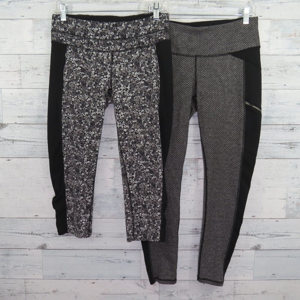 2 Athleta Ditsy Stripe Balance Capri & Criss Cross Drifter Crop Legging Medium